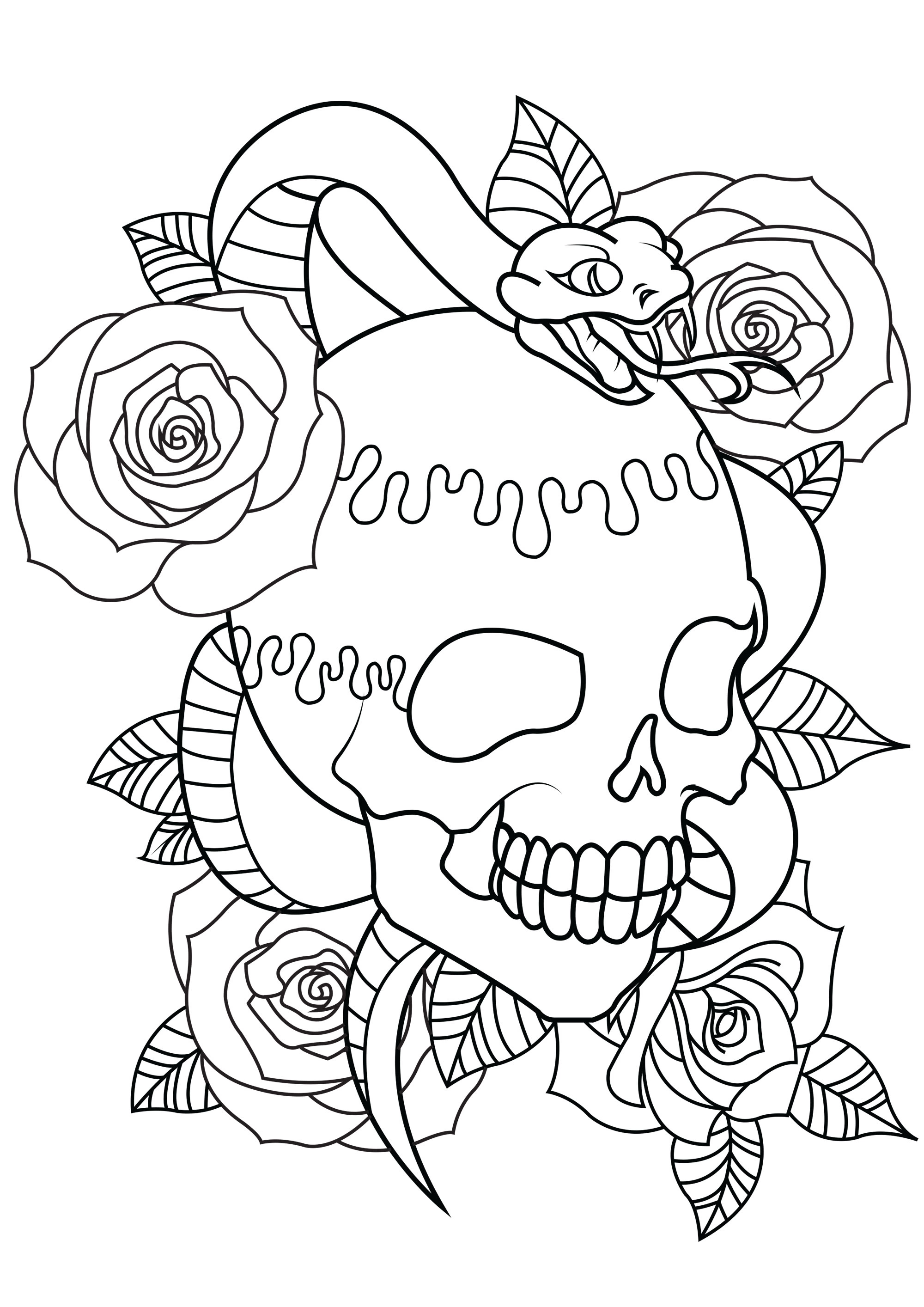Coloring page skull with roses
